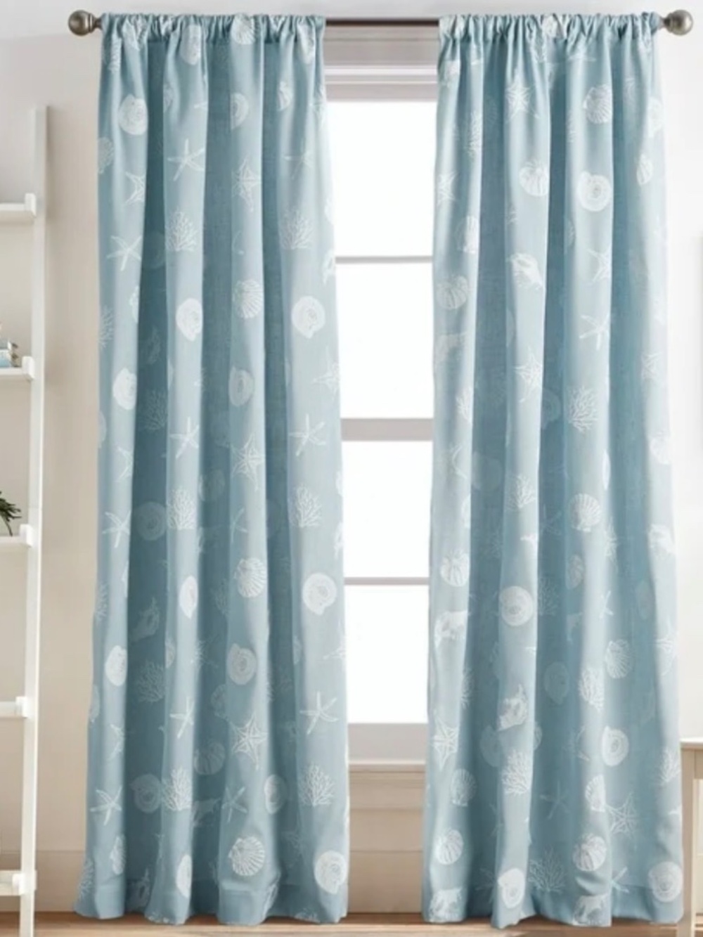 4 Curtain Panel, Printed, Aqua, Adult